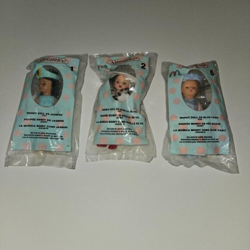 3 Madame Alexander Wendy Doll Lot McDonalds Toys SEALED Fairy Jasmine Cruella De